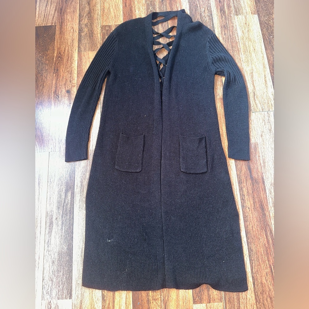 No Boundaries Black Knit Cardigan with Crisscross Backs size L/G(11-13)
